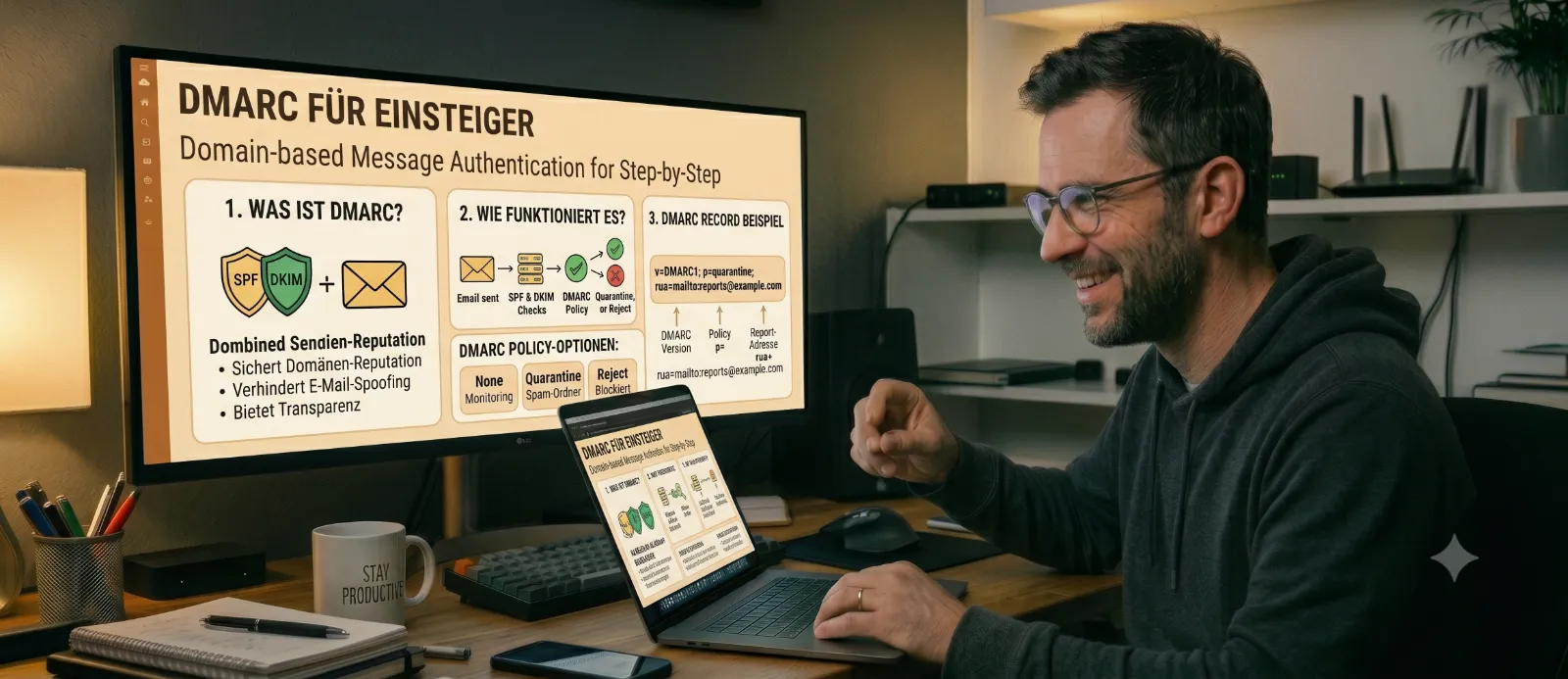 Mann richtet DMARC für sein Mailkonto ein.